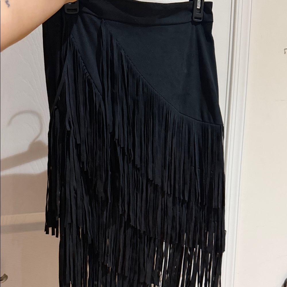 Idyllwind Asymmetrical Black Fringe Skirt